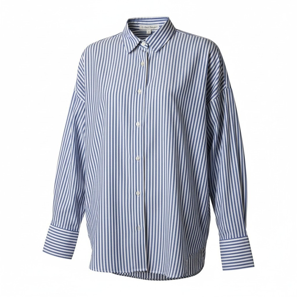LE SARTE PETTEGOLE Striped Button Down Shirt Blue White Women's size 6 NWT $290 - Picture 2 of 9